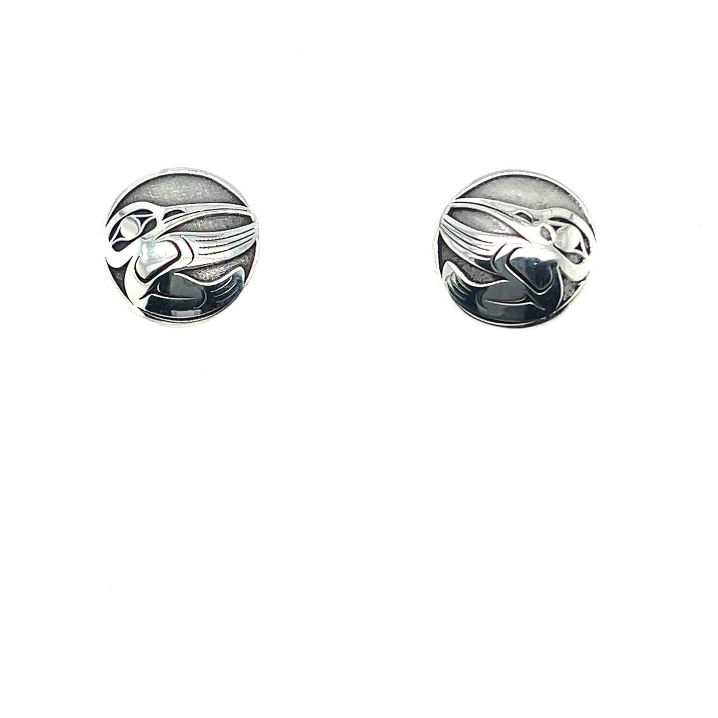 Earrings - Sterling Silver - Studs - Round - Hummingbird
