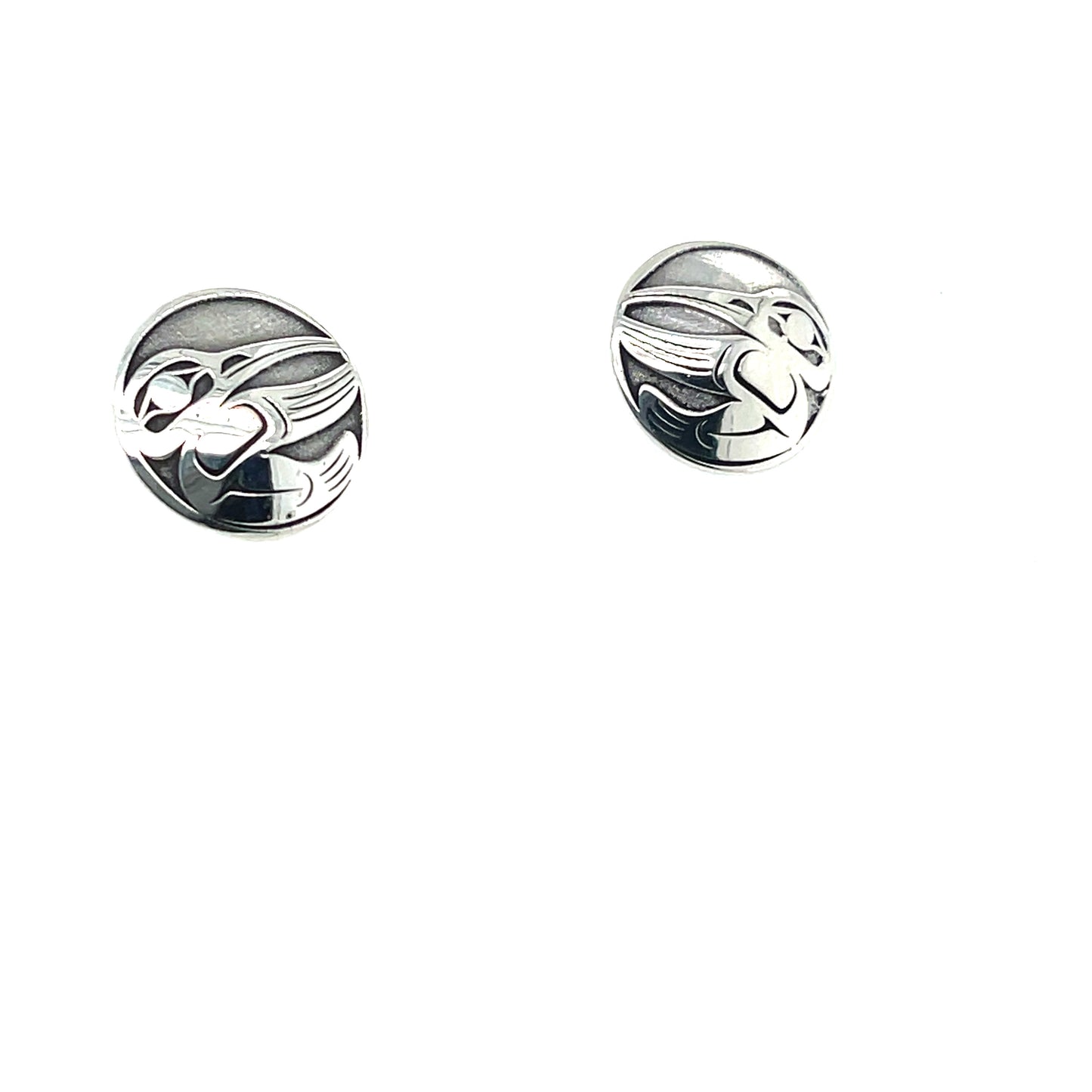 Earrings - Sterling Silver - Studs - Round - Hummingbird