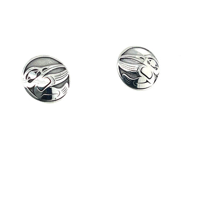 Earrings - Sterling Silver - Studs - Round - Hummingbird
