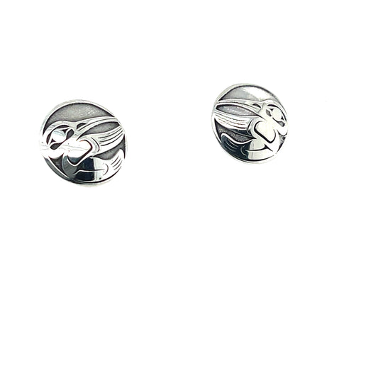 Earrings - Sterling Silver - Studs - Round - Hummingbird