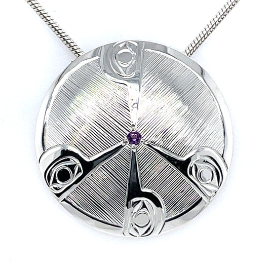 Pendant - Sterling Silver - Hummingbird Peace Sign - Amethyst