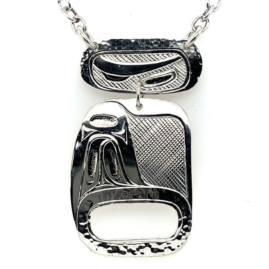 Pendant - Sterling Silver - Double Drop - Orca with Raven - Chain Included