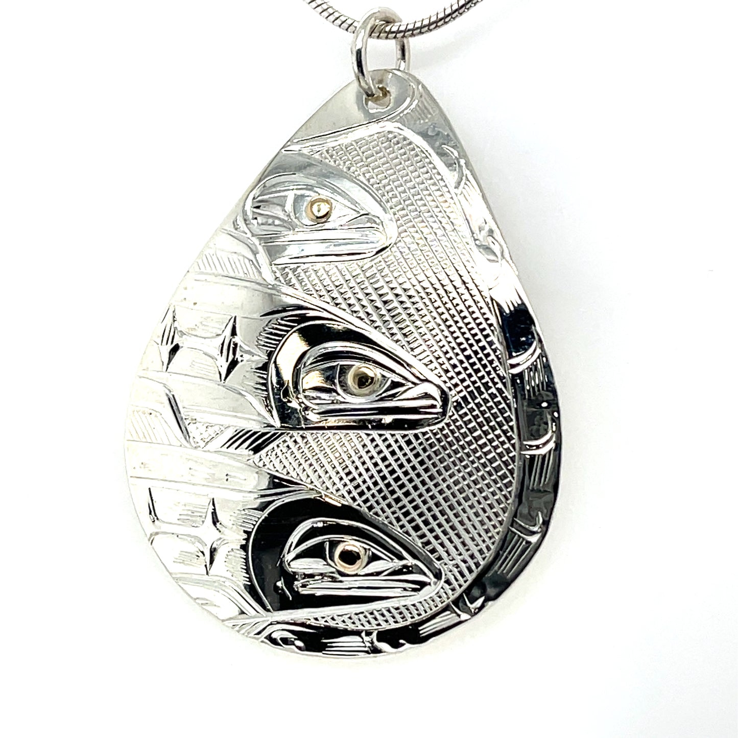 Pendant - Gold & Silver - Teardrop - Triple Salmon