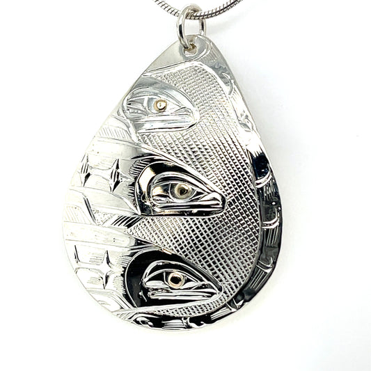 Pendant - Gold & Silver - Teardrop - Triple Salmon