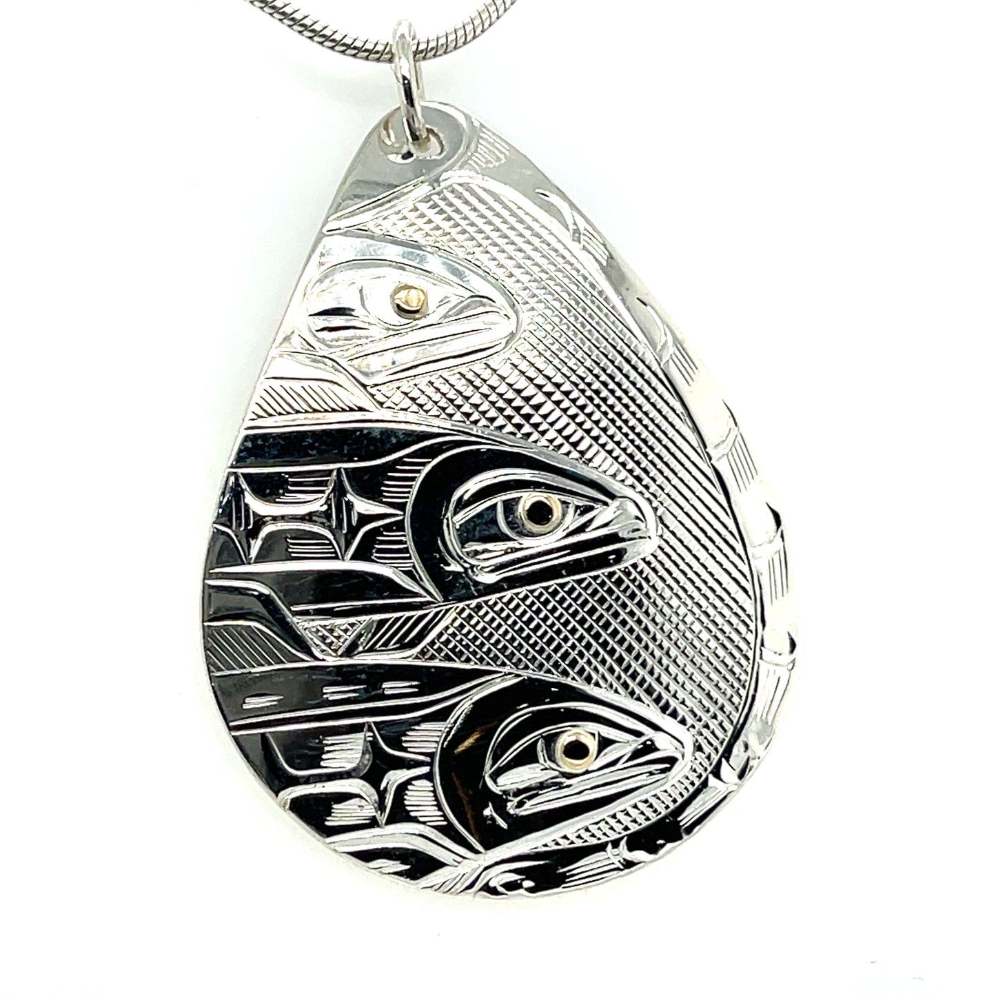 Pendant - Gold & Silver - Teardrop - Triple Salmon