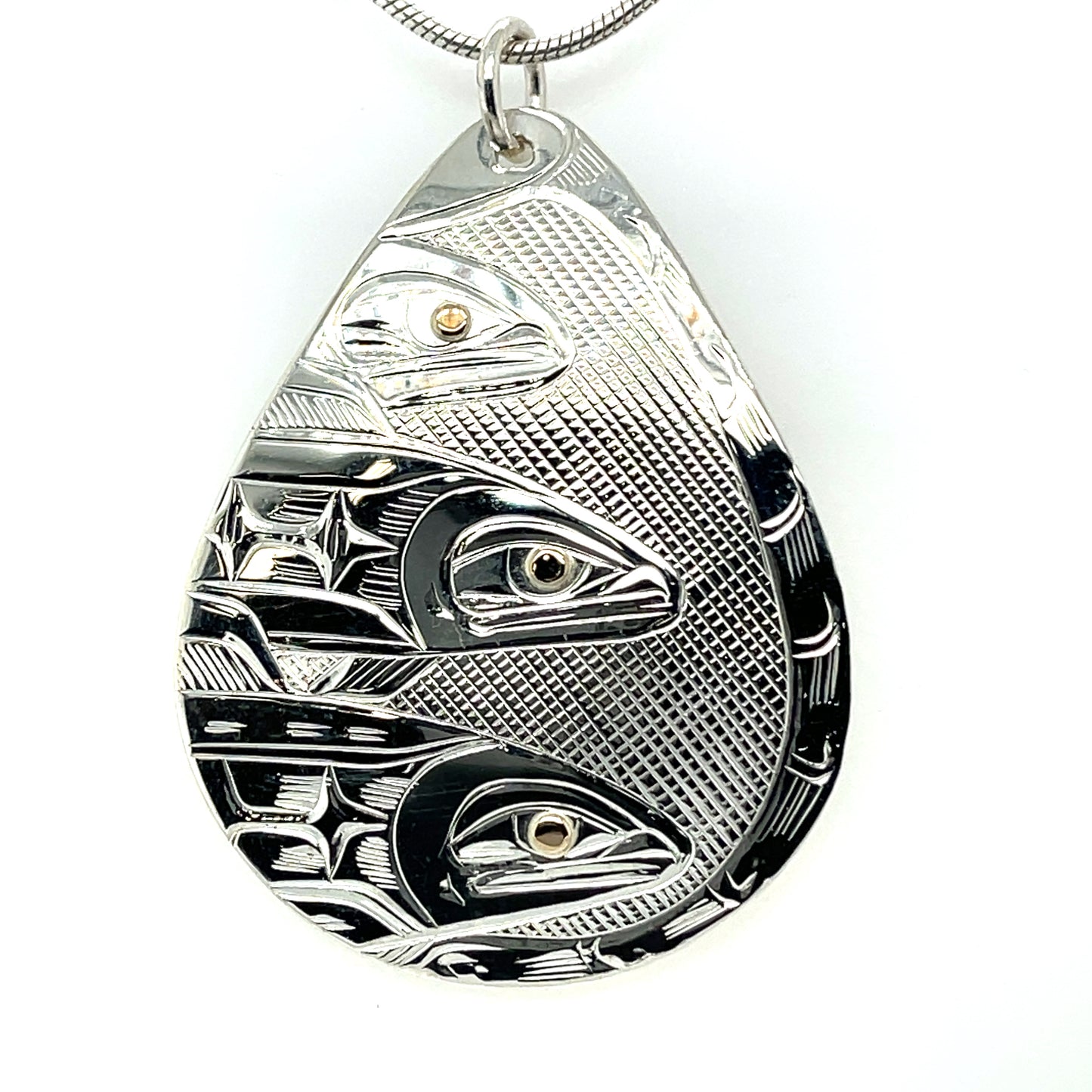 Pendant - Gold & Silver - Teardrop - Triple Salmon