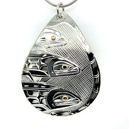 Pendant - Gold & Silver - Teardrop - Triple Salmon
