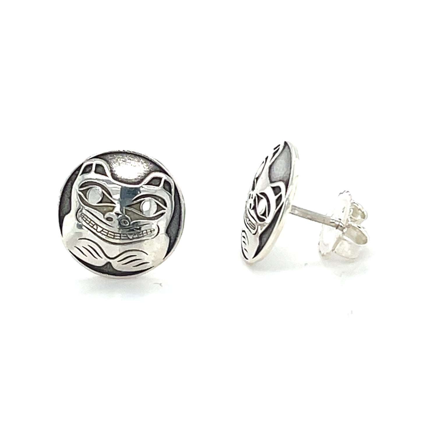 Earrings - Sterling Silver - Studs - Round - Bear