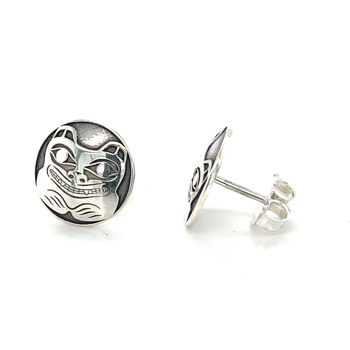 Earrings - Sterling Silver - Studs - Round - Bear