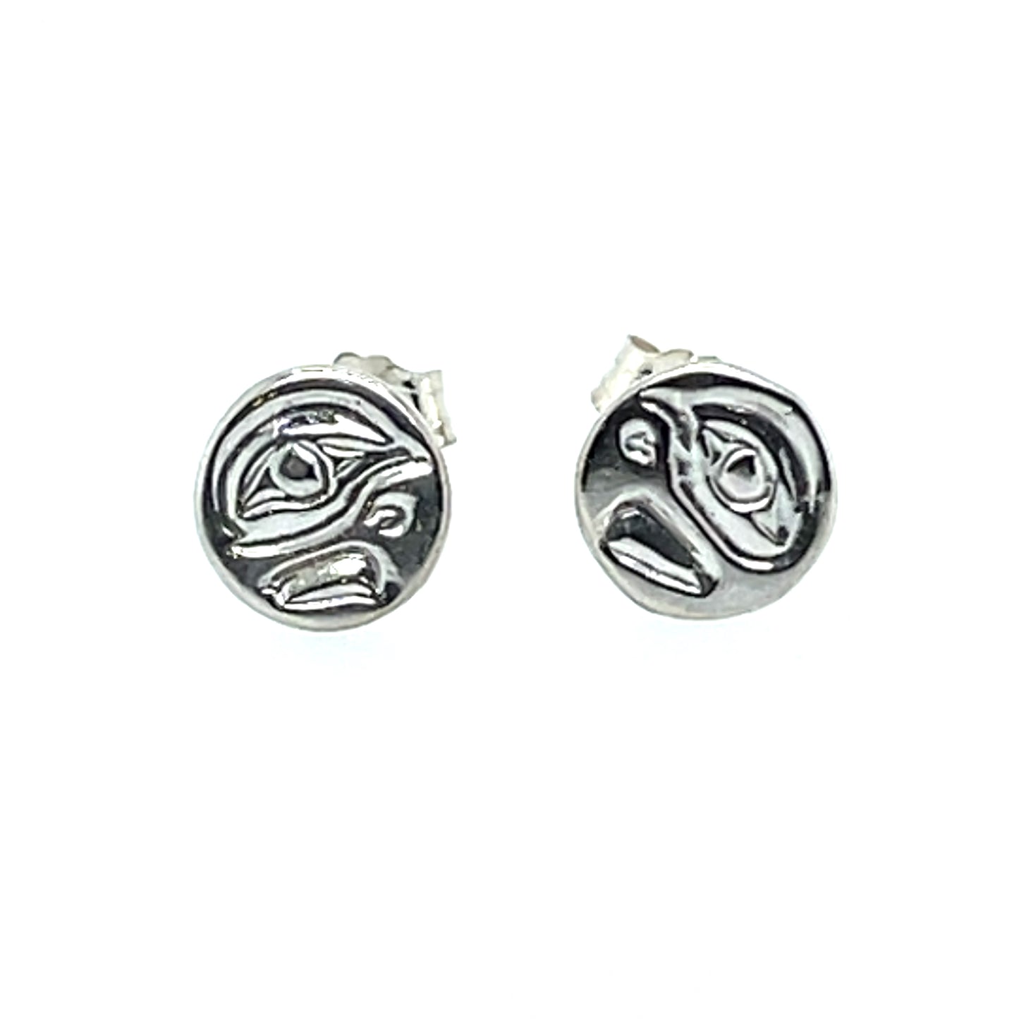 Earrings - Sterling Silver - Cast - Studs - Tiny - Round - Eagle