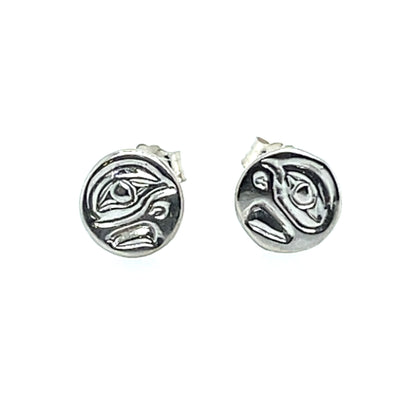 Earrings - Sterling Silver - Cast - Studs - Tiny - Round - Eagle