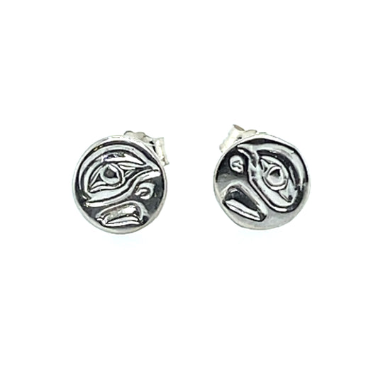 Earrings - Sterling Silver - Cast - Studs - Tiny - Round - Eagle