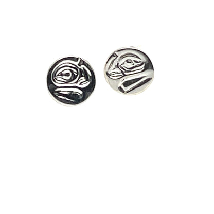 Earrings - Sterling Silver - Cast - Studs - Tiny - Round - Raven