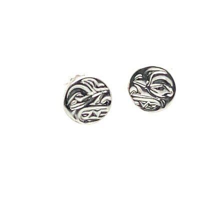 Earrings - Sterling Silver - Cast - Studs - Tiny - Round - Wolf