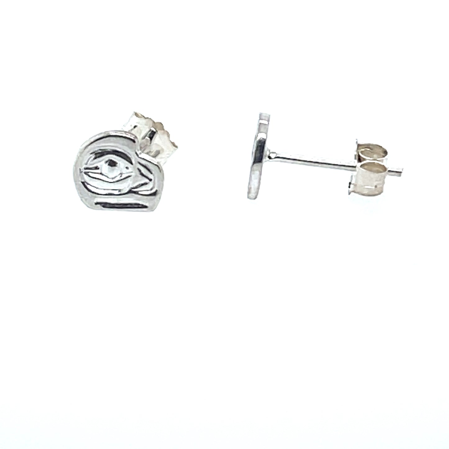 Earrings - Sterling Silver - Cast - Studs - Tiny - Cutout - Raven