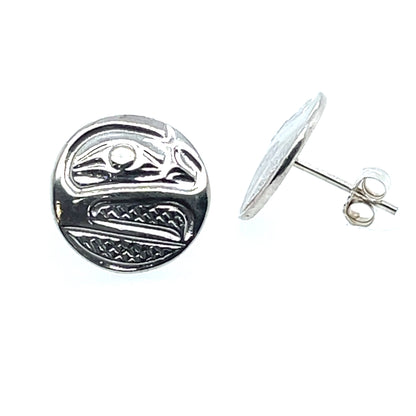 Earrings - Sterling Silver - Cast - Studs - Small - Round - Raven