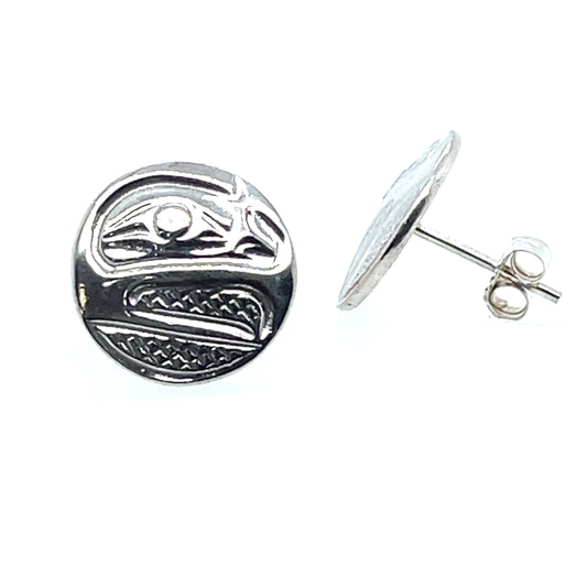 Earrings - Sterling Silver - Cast - Studs - Small - Round - Raven