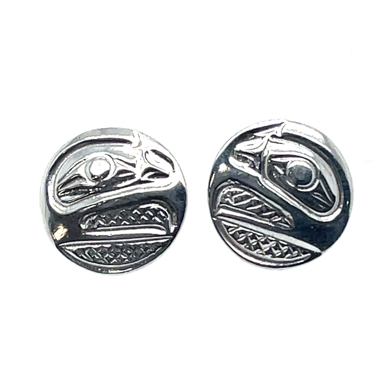 Earrings - Sterling Silver - Cast - Studs - Small - Round - Raven