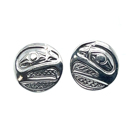 Earrings - Sterling Silver - Cast - Studs - Small - Round - Raven