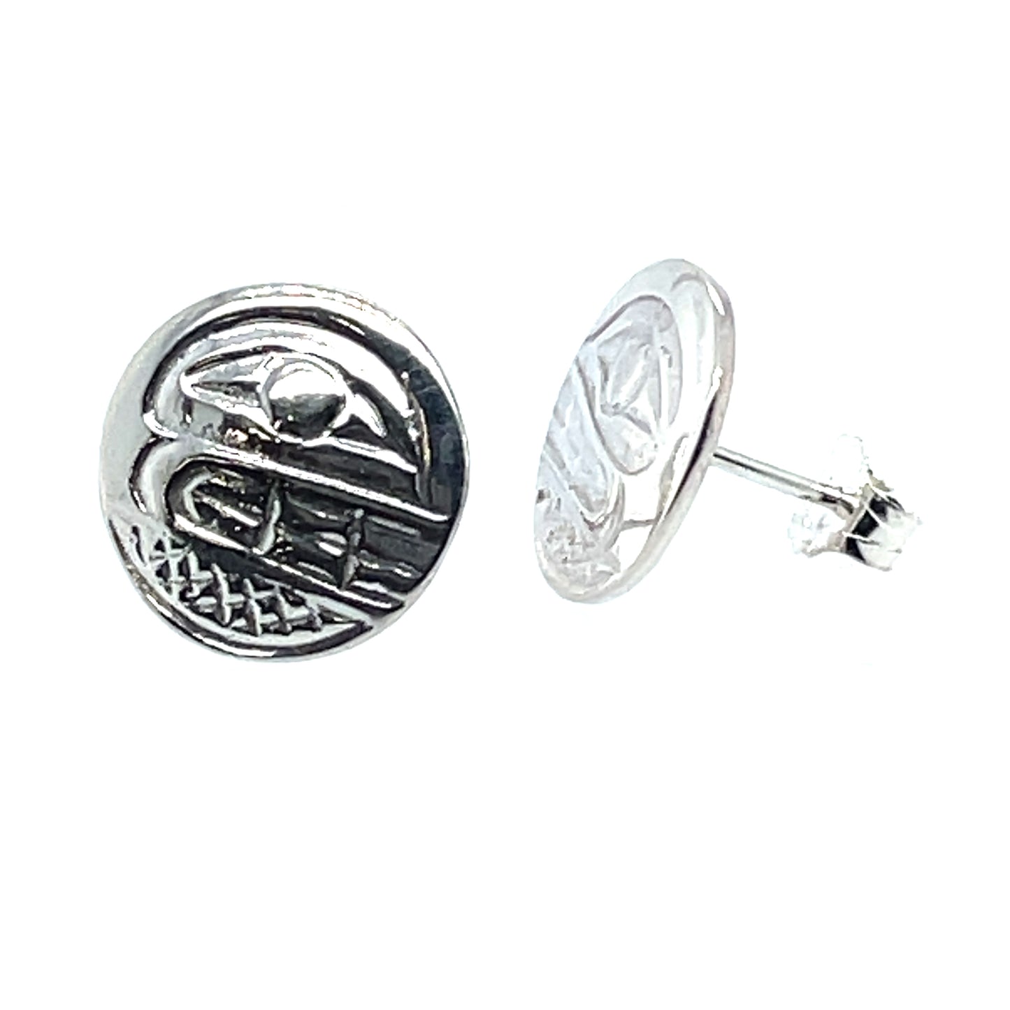 Earrings - Sterling Silver - Cast - Studs - Small - Round - Orca