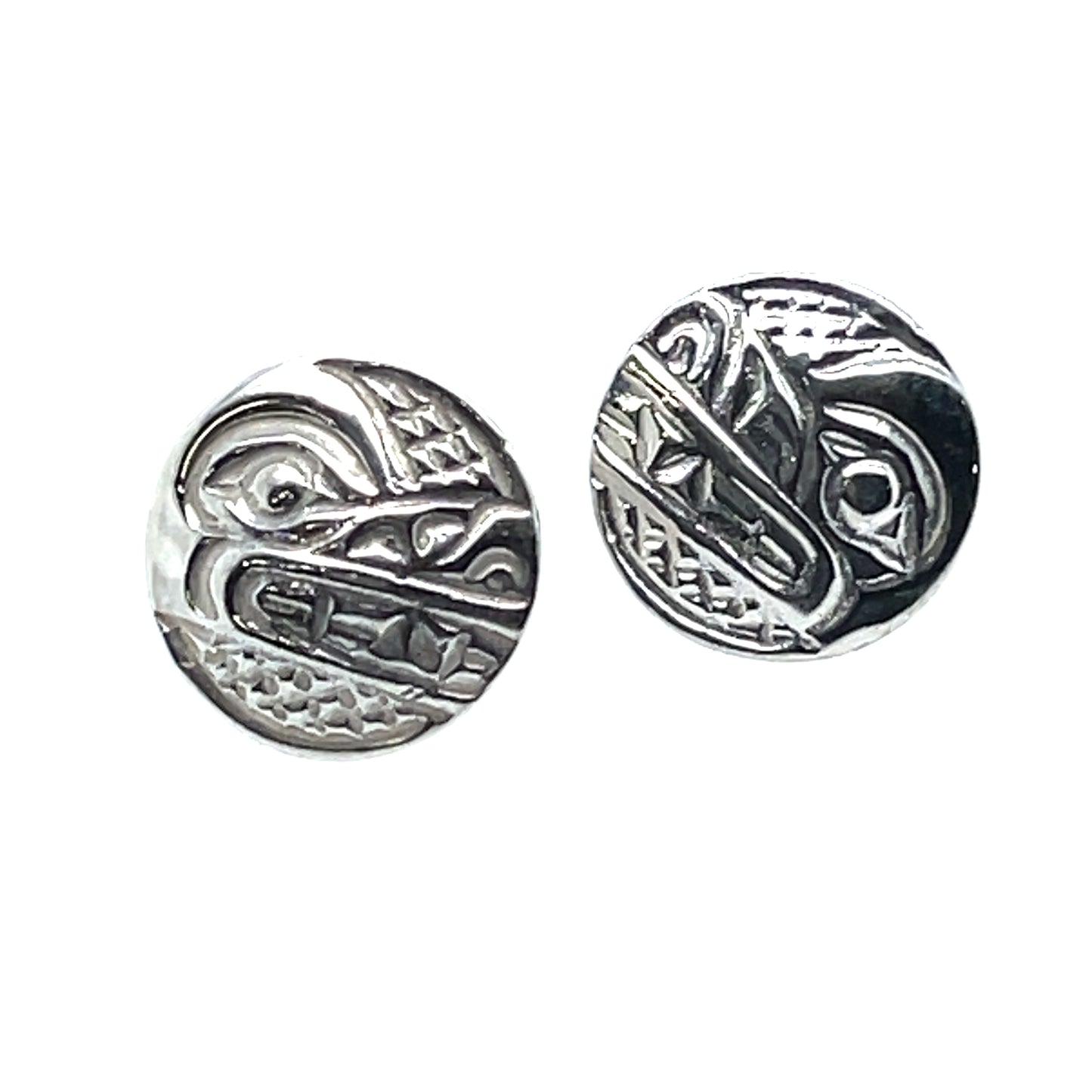 Earrings - Sterling Silver - Cast - Studs - Small - Round - Wolf