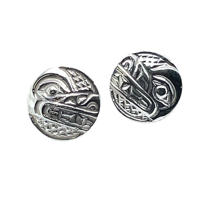 Earrings - Sterling Silver - Cast - Studs - Small - Round - Wolf
