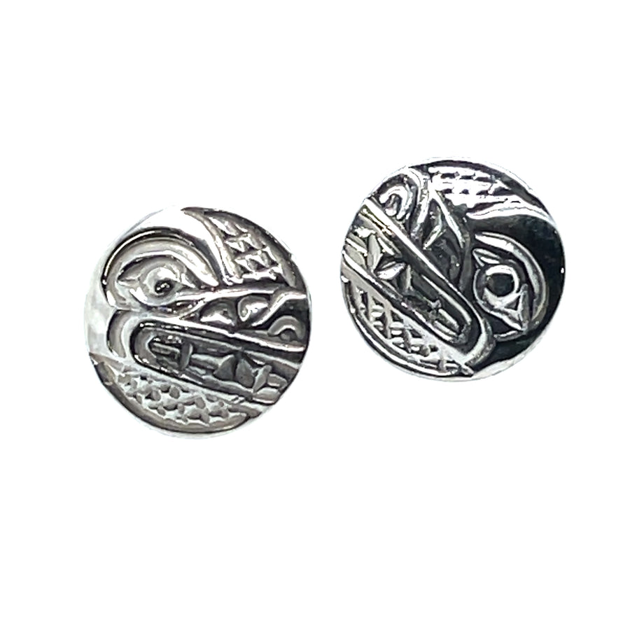 Earrings - Sterling Silver - Studs - Small - Round - Wolf