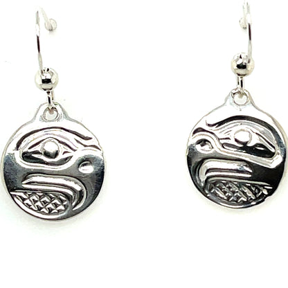 Earrings - Sterling Silver - Cast - Drop - Small - Round - Eagle