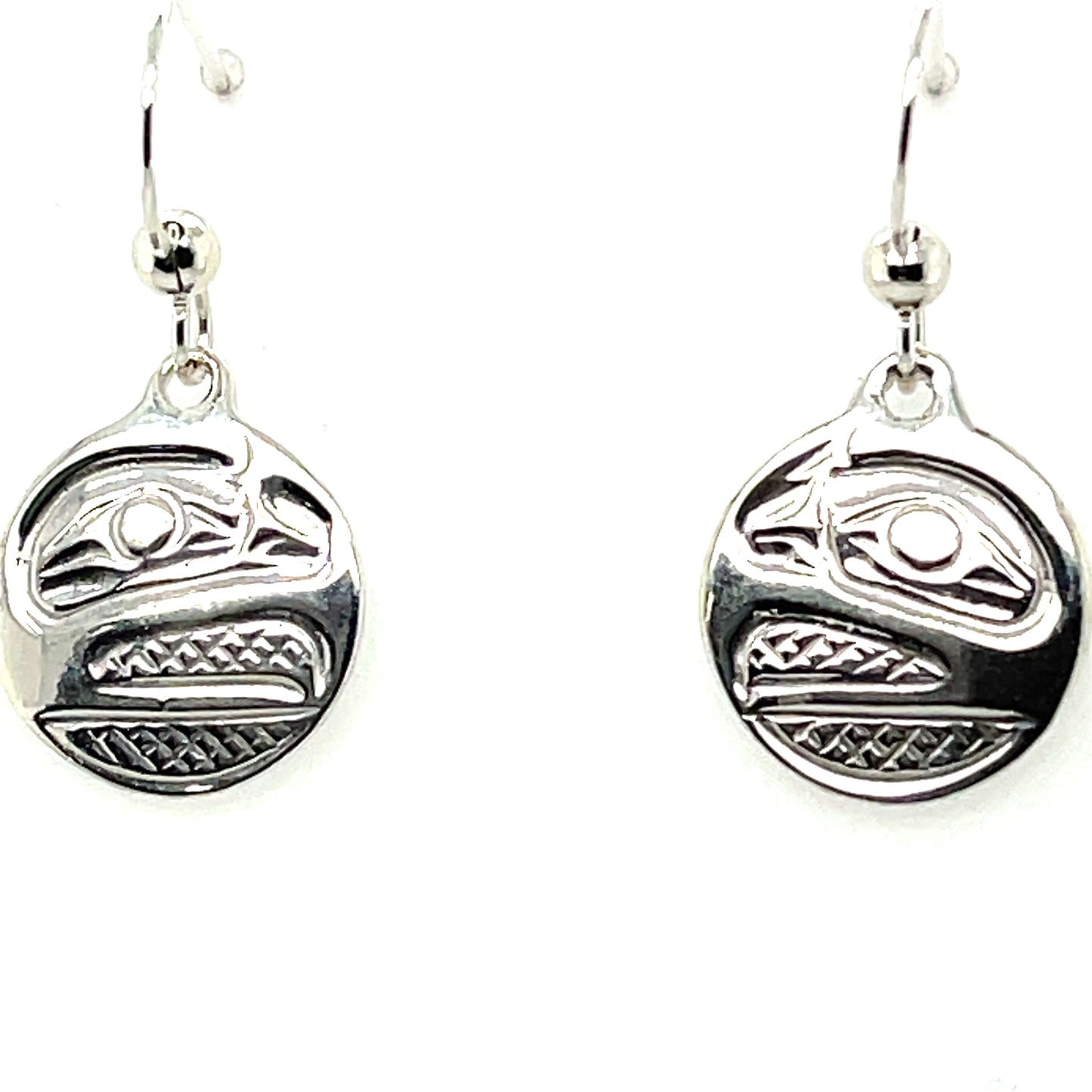 Earrings - Sterling Silver - Cast - Drop - Small - Round - Raven