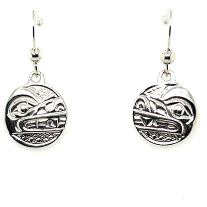 Earrings - Sterling Silver - Cast - Drop - Small - Round - Wolf
