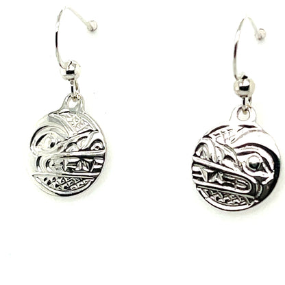 Earrings - Sterling Silver - Cast - Drop - Small - Round - Wolf