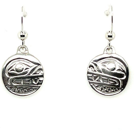 Earrings - Sterling Silver - Cast - Drop - Small - Round - Bear
