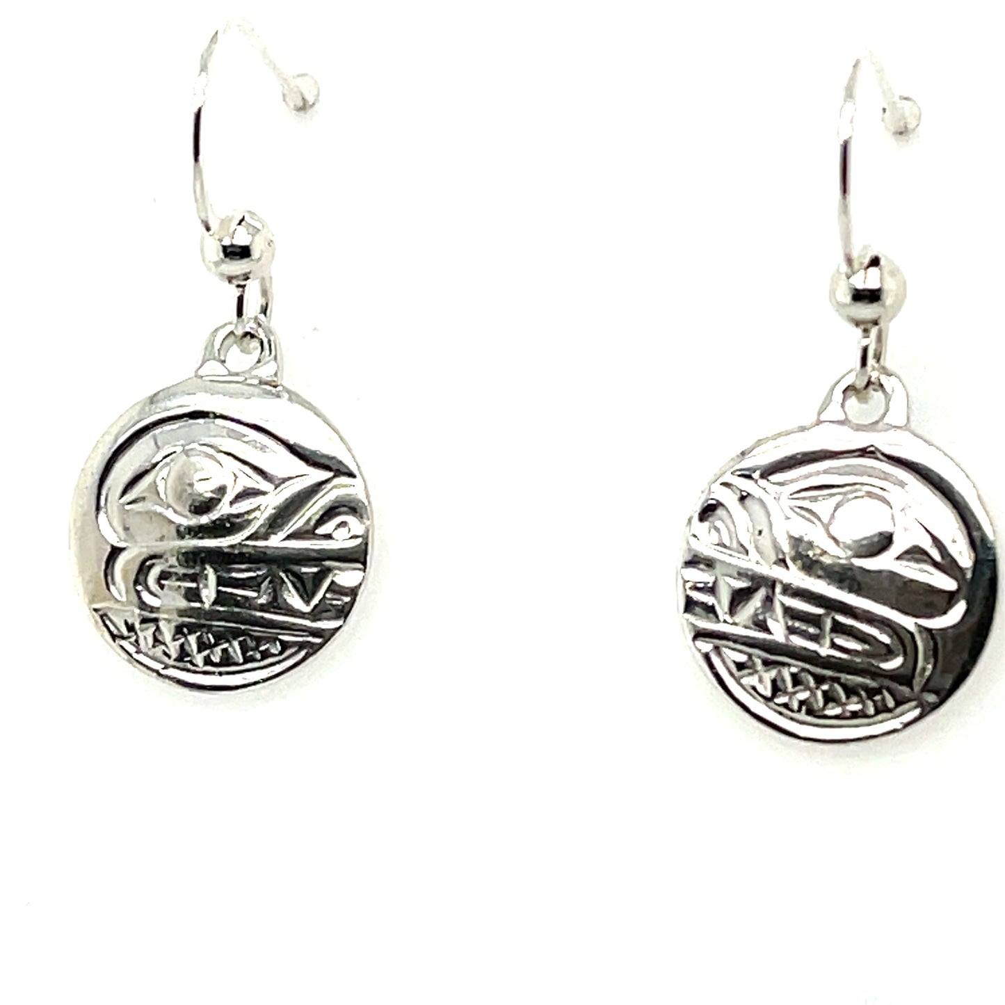 Earrings - Sterling Silver - Cast - Drop - Small - Round - Bear