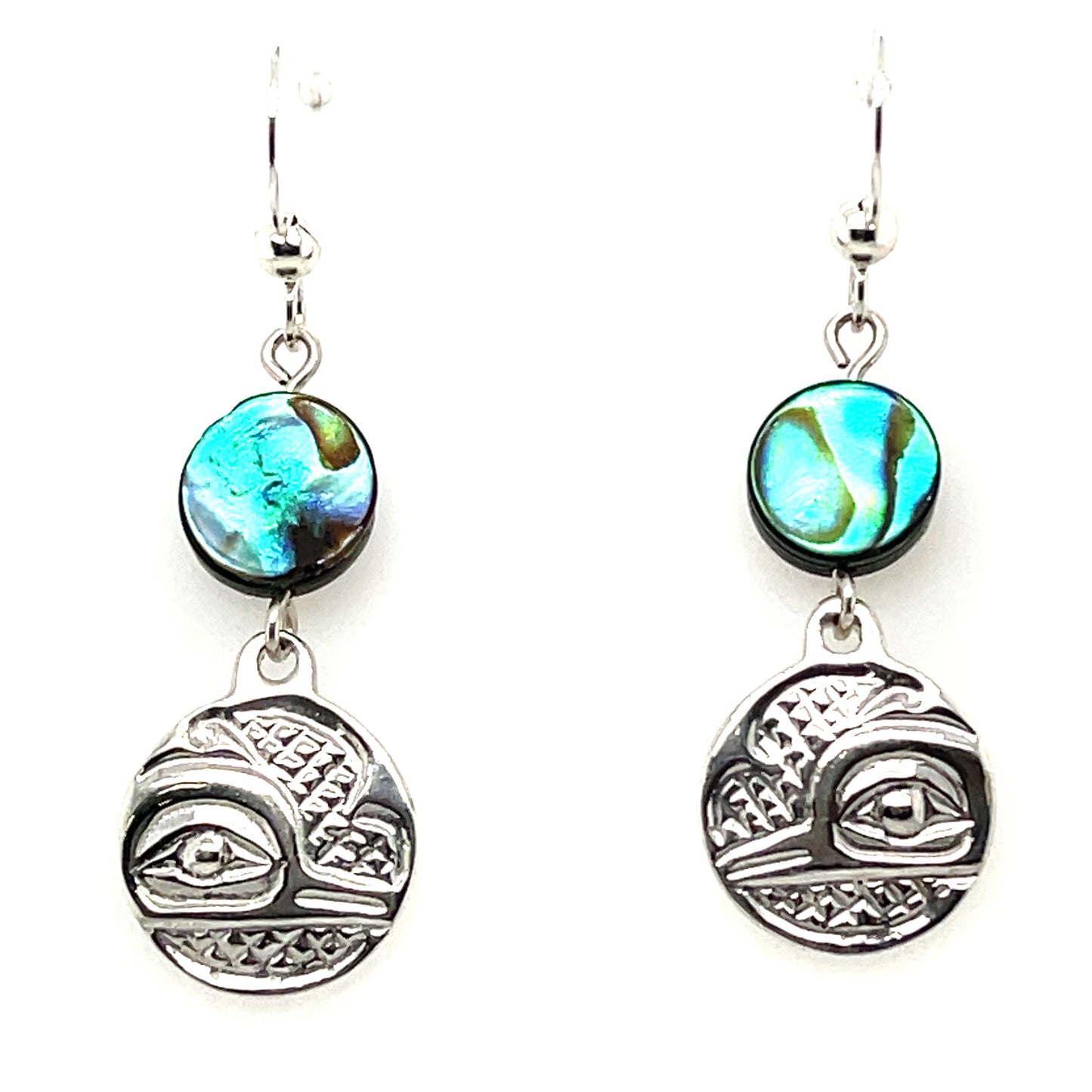 Earrings - Sterling Silver - Cast - Drop - Small - Round - Hummingbird - Abalone