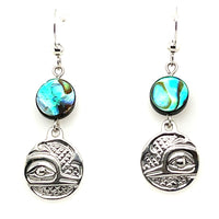 Earrings - Sterling Silver - Drop - Small - Round - Hummingbird - Abalone