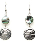 Earrings - Sterling Silver - Drop - Small - Round - Eagle - Abalone