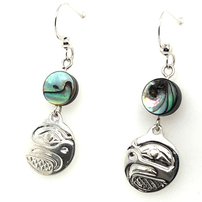 Earrings - Sterling Silver - Cast - Drop - Small - Round - Eagle - Abalone