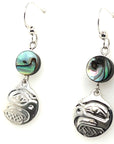 Earrings - Sterling Silver - Drop - Small - Round - Eagle - Abalone