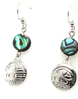Earrings - Sterling Silver - Drop - Small - Round - Orca - Abalone