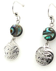 Earrings - Sterling Silver - Drop - Small - Round - Wolf - Abalone