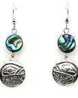 Earrings - Sterling Silver - Drop - Small - Round - Bear - Abalone