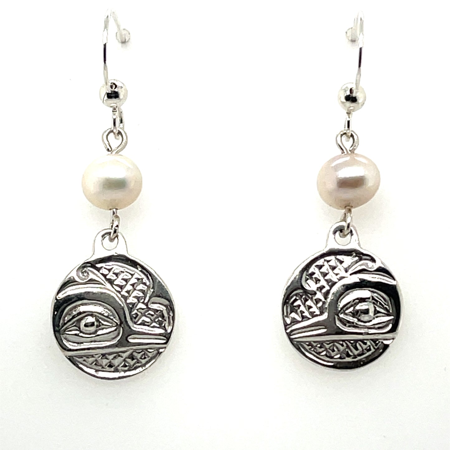 Earrings - Sterling Silver - Cast - Drop - Small - Round - Hummingbird - Pearl
