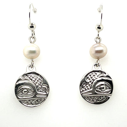 Earrings - Sterling Silver - Cast - Drop - Small - Round - Hummingbird - Pearl