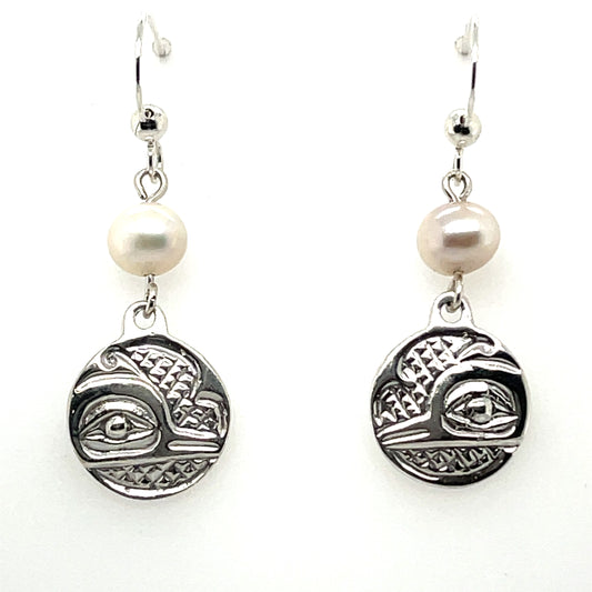 Earrings - Sterling Silver - Cast - Drop - Small - Round - Hummingbird - Pearl