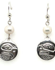 Earrings - Sterling Silver - Drop - Small - Round - Eagle - Pearl