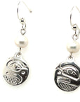 Earrings - Sterling Silver - Drop - Small - Round - Eagle - Pearl