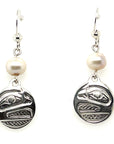 Earrings - Sterling Silver - Drop - Small - Round - Raven - Pearl