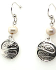 Earrings - Sterling Silver - Drop - Small - Round - Raven - Pearl