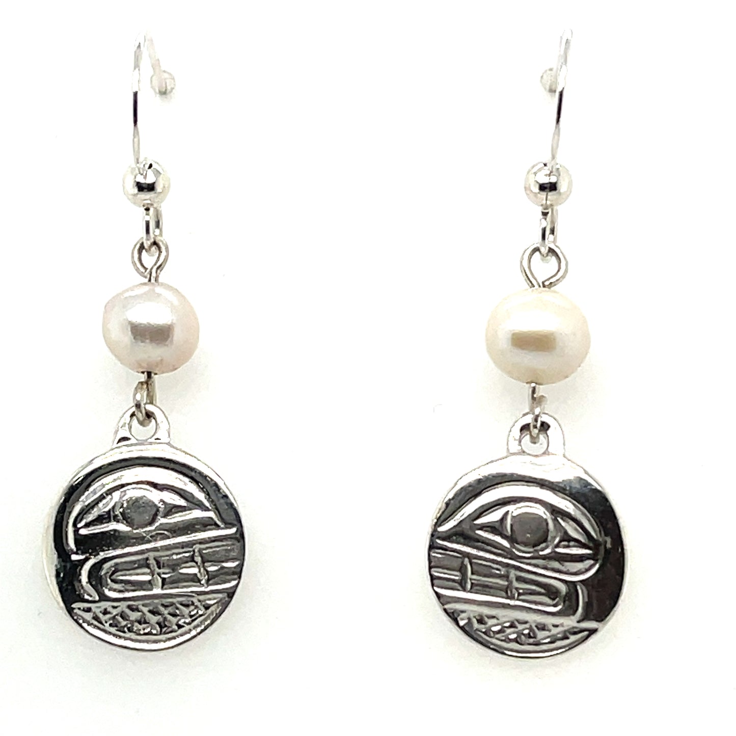 Earrings - Sterling Silver - Cast - Drop - Small - Round - Orca - Pearl