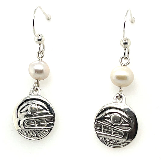 Earrings - Sterling Silver - Cast - Drop - Small - Round - Orca - Pearl